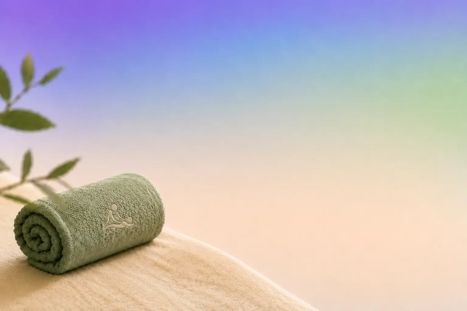 Rolled towel in a wellness space for massage treatments.